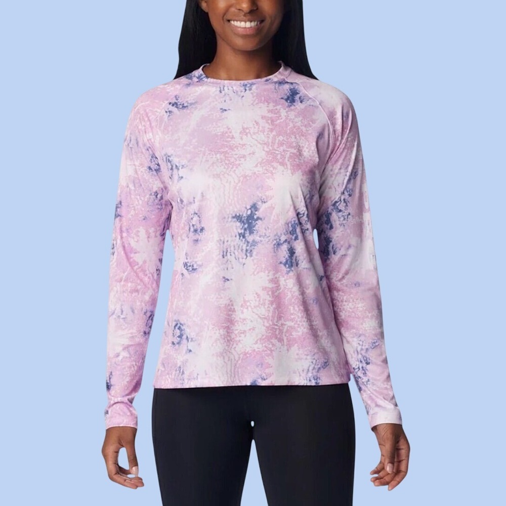 Columbia PFG Tidal Tee Long Sleeve UPF 50 S Pink Purple Omni-Shade Omni-Wick